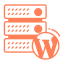икона на WordPress сървър с оранжев фон.